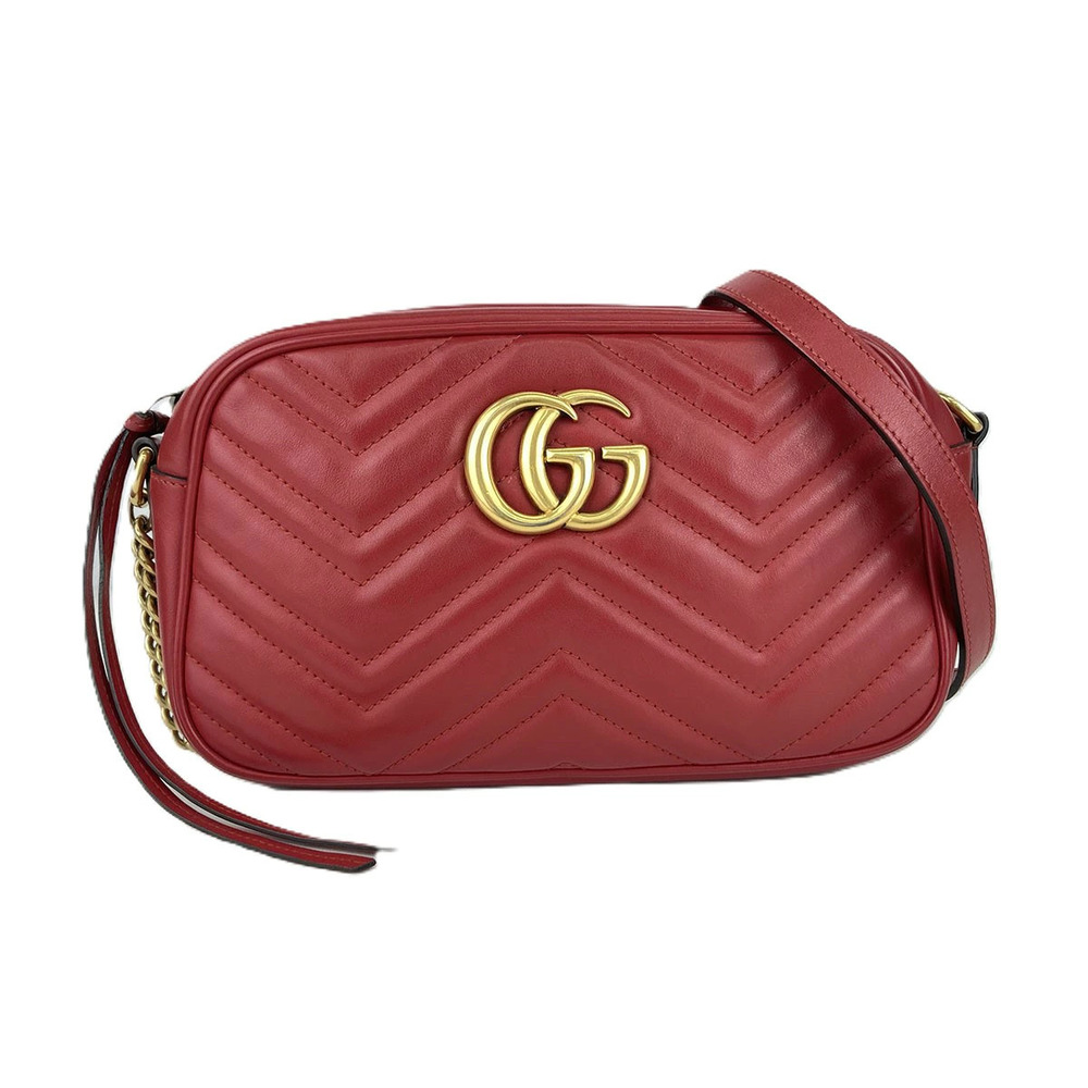 Gucci Leather Marmont Shoulder Red Quilted Bag GG - Picture 2 of 6